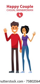 Happy Couple. Man and Woman in Love. Teenagers Romance. Young Adult Family. Millennials Characters Celebrating Valentineâ??s Day Flat Vector Art Design Illustration.