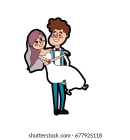 happy couple married and man carrying his wife