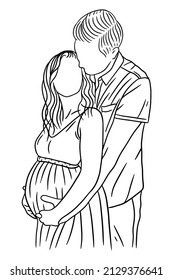 Happy Couple Maternity Pose Husband and Wife Pregnant Line Art illustration