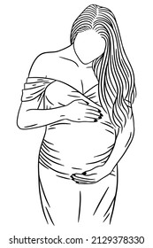 Happy Couple Maternity Pose Husband and Wife Pregnant Line Art illustration