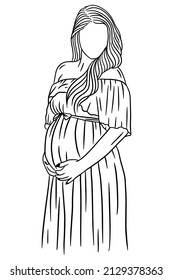 Happy Couple Maternity Pose Husband and Wife Pregnant Line Art illustration