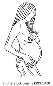 Happy Couple Maternity Pose Husband and Wife Pregnant Line Art illustration