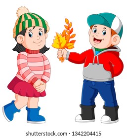 happy couple on nature in autumn