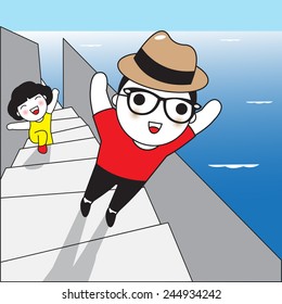Happy Couple on Vacation illustration set