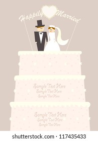 happy couple on wedding cake