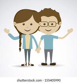 happy couple over gray background vector illustration