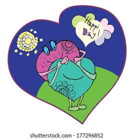 happy couple playing hearts vector