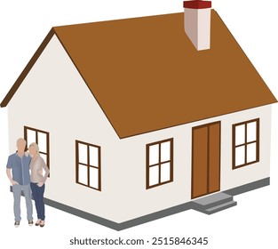 Pareja feliz posa frente a su nueva casa