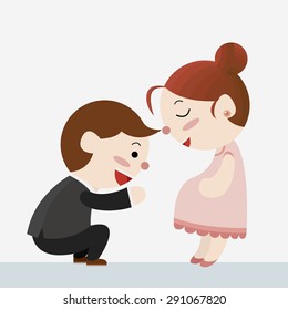 happy couple pregnant cartoon vector