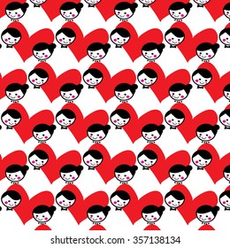 happy couple with red heart, pattern vector background