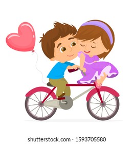 Happy couple is riding a bicycle