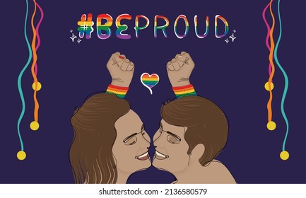 Happy couple rising their hand LGBT Pride Vector