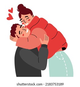 Happy couple in romantic relationships. Man and woman hugging or cuddling. Colorful flat illustration on a white background.