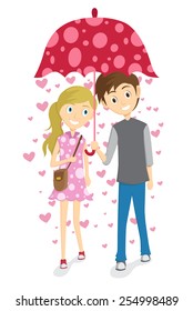 Happy Couple Sharing An Umbrella