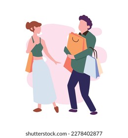 happy couple shopping together flat illustration