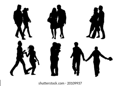 happy couple  silhouettes, vector collection