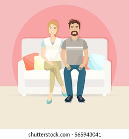 Happy couple  sitting on sofa. Flat design