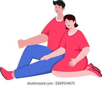 Happy Couple Sitting Together Illustration