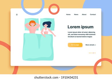 Happy couple sleeping together. Bed, comfort, love flat vector illustration. Family and relationship concept for banner, website design or landing web page