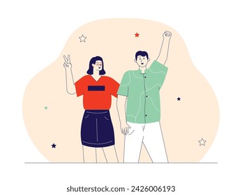 Happy couple spending time together, vector illustration.