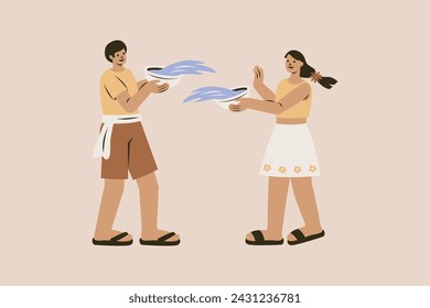 Ilustración vectorial de agua de salpicadura de pareja feliz