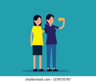 Happy couple are take selfie. Vector illustration in happy cartoon design