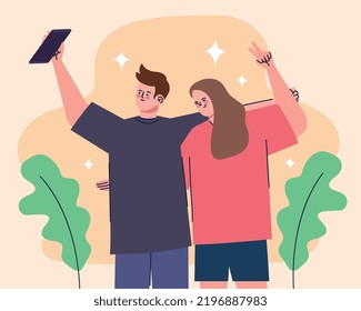 pareja feliz tomando un selfie