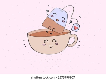 happy couple tea bag and mug