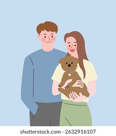 Happy Couple with Their Adorable Poodle Dog