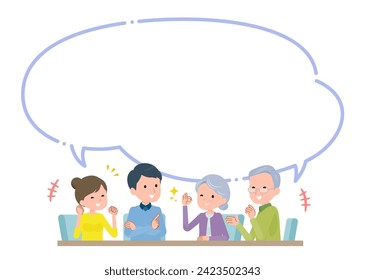 A happy couple and their parents with speech bubble