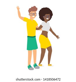 happy couple vacation summer time vector illustration