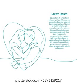  ilustración portadora de pareja feliz, dibujo continuo de una línea del símbolo de amor de abrazo.