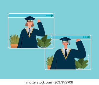 happy couple in virtual graduation