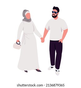 Happy couple walking and holding hands semi flat color vector characters. Posing figures. Full body people on white. Simple cartoon style illustration for web graphic design and animation