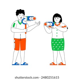 happy couple weekend fun activity vector illustration