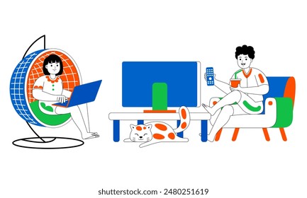 happy couple weekend fun activity vector illustration