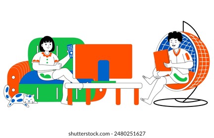 happy couple weekend fun activity vector illustration