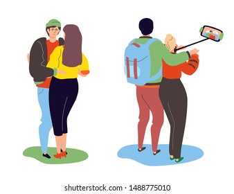 Happy couples - colorful flat design style characters