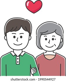 Happy Couples With A Large Age Gap. Vector Illustration Isolated On White Background.