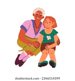 Happy couples. Smiling woman and girl. Granny hugging with granddaughter. Family portrait. Joyful mother and daughter cuddles. Parents embrace. Love and happiness. Vector illustration