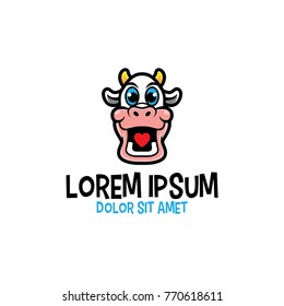 Happy cow face vector logo mascot concept. 