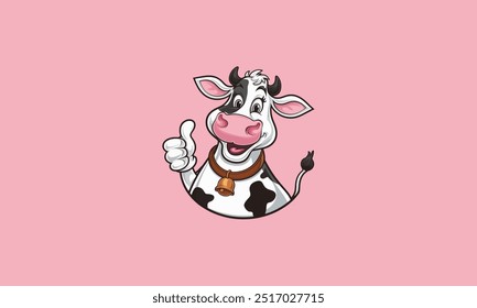 Vaca feliz dando um polegar para cima com uma expressão alegre.