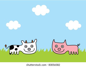 happy cow and piggy