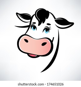 happy cow portrait, outlined vector symbol