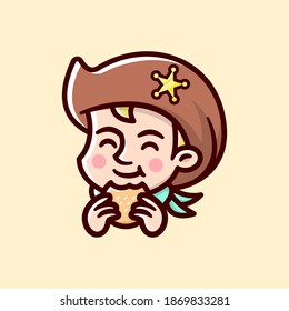 HAPPY COWBOY EATING HAMBURGER CARTOON LOGO FOR CULINARY BUSINESS