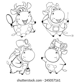 Happy cows. Clip-Art. Cartoon. Coloring book