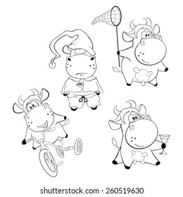 Happy cows.Clip-Art. Cartoon. Coloring book 
