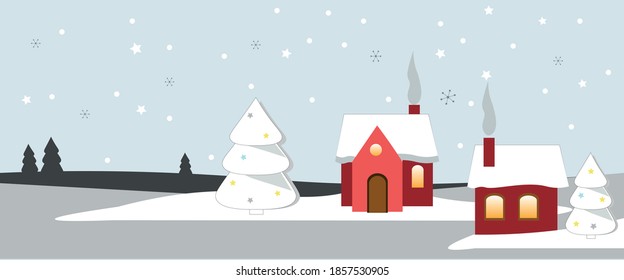 happy cozy home Christmas tree snow winter greeting card vector graphics