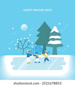 Happy cozy winter situation illustration 