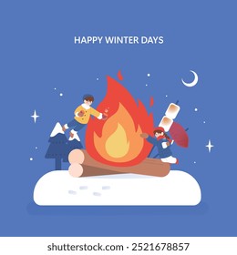 Happy cozy winter situation illustration 